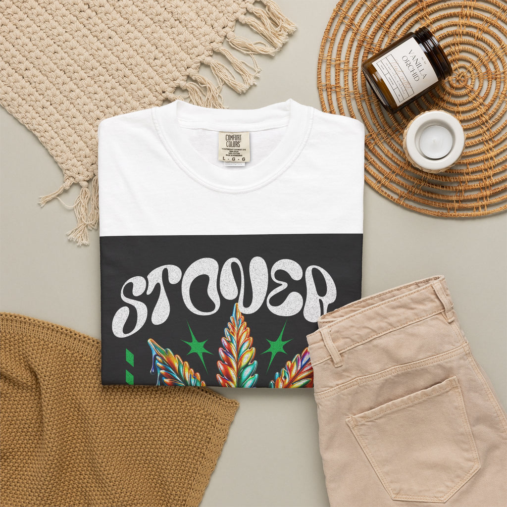 T-Shirt — Stover "Grow Your Own Serenity" Colorful Cannabis Leaf Graphic